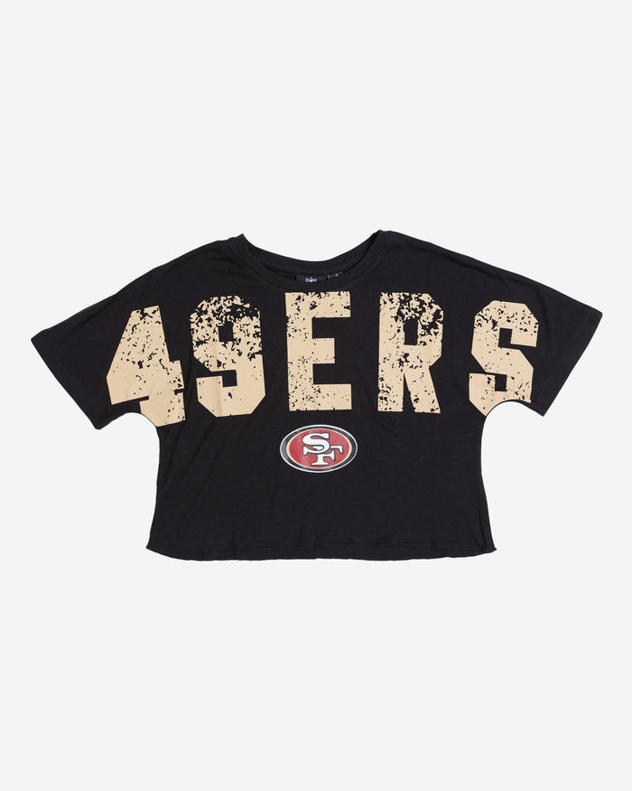 San Francisco 49ers Womens Distressed Wordmark Crop Top FOCO - FOCO.com