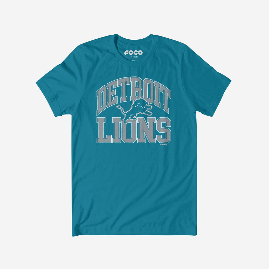 Detroit Lions Arched Wordmark T-Shirt FOCO Neon Blue S - FOCO.com