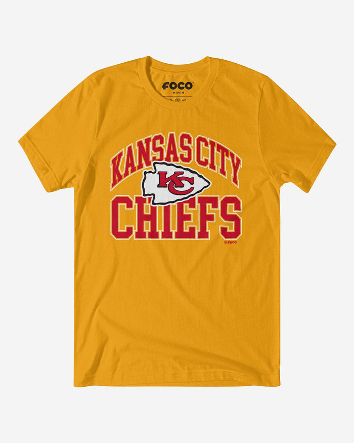 Kansas City Chiefs Arched Wordmark T-Shirt FOCO Gold S - FOCO.com