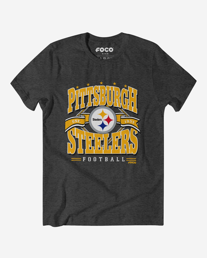 Pittsburgh Steelers Established Banner T-Shirt FOCO Dark Grey Heather S - FOCO.com