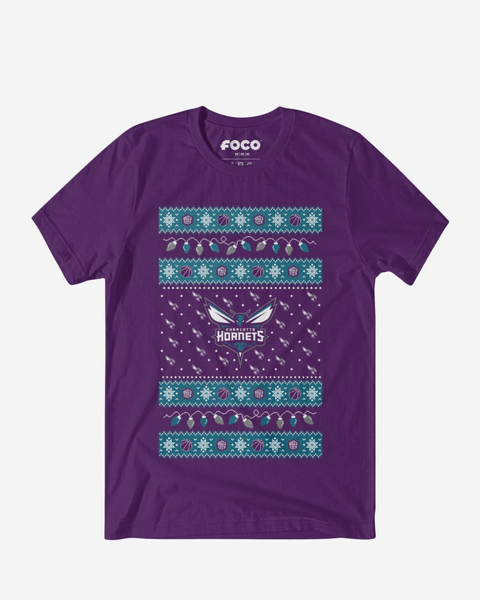 Charlotte Hornets Holiday Lights Sweater T-Shirt FOCO S - FOCO.com
