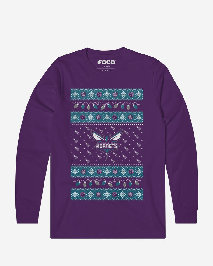 Charlotte Hornets Holiday Lights Sweater Long Sleeve T-Shirt FOCO S - FOCO.com
