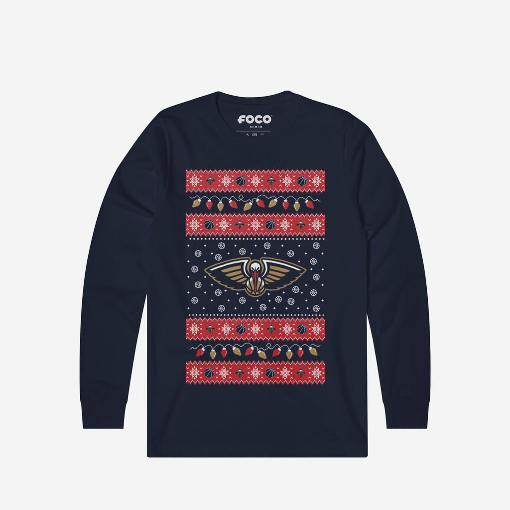 New Orleans Pelicans Holiday Lights Sweater Long Sleeve T-Shirt FOCO S - FOCO.com