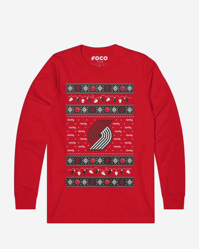 Portland Trail Blazers Holiday Lights Sweater Long Sleeve T-Shirt FOCO S - FOCO.com