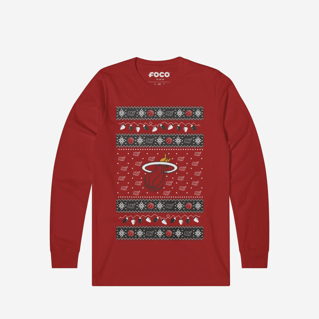 Miami Heat Holiday Lights Sweater Long Sleeve T-Shirt FOCO S - FOCO.com