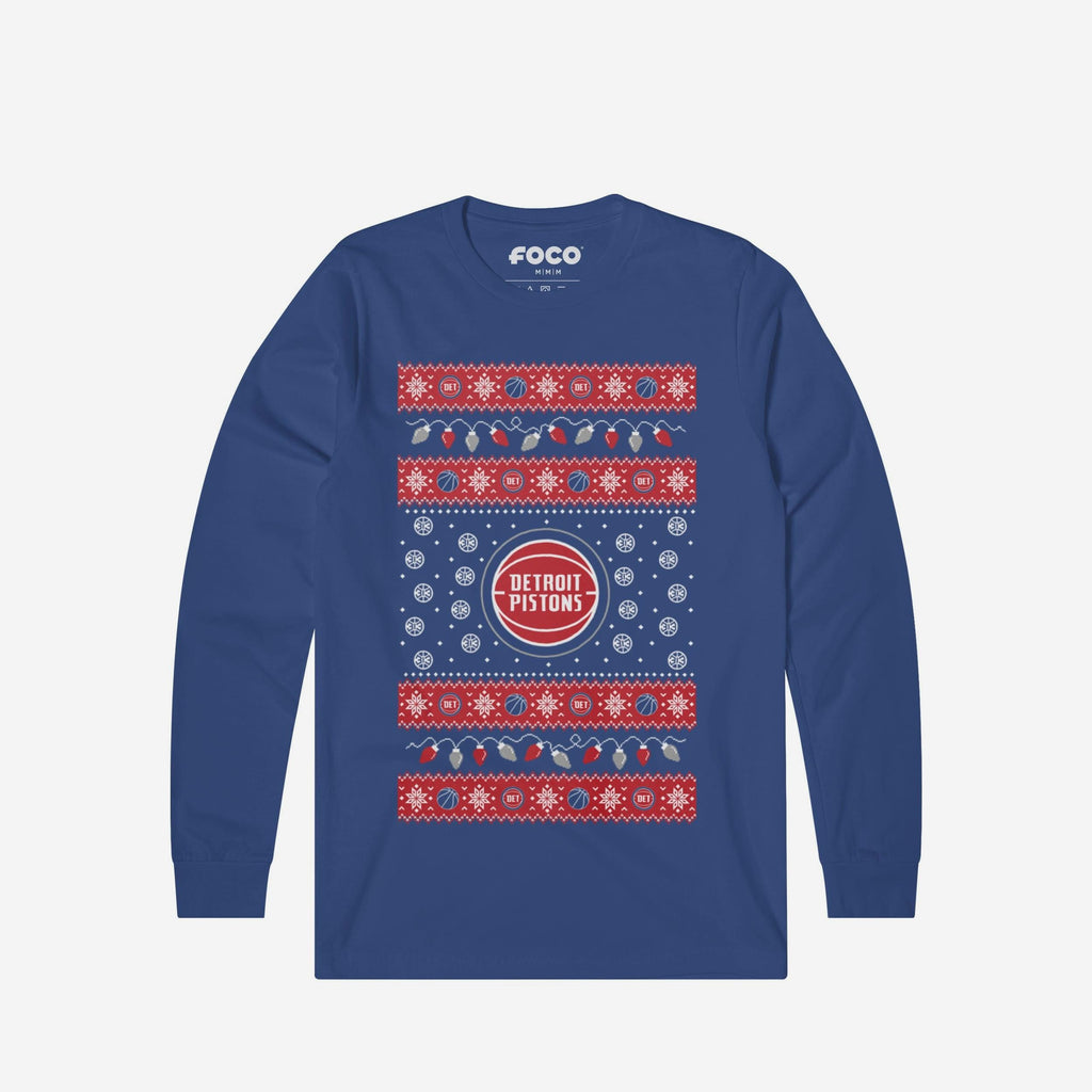 Detroit Pistons Holiday Lights Sweater Long Sleeve T-Shirt FOCO S - FOCO.com