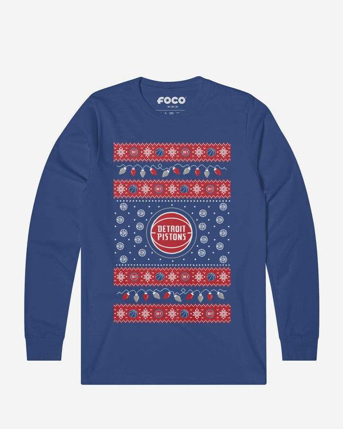 Detroit Pistons Holiday Lights Sweater Long Sleeve T-Shirt FOCO S - FOCO.com