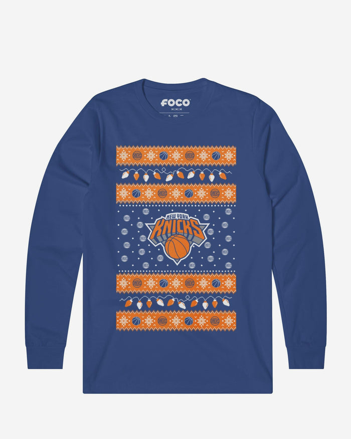 New York Knicks Holiday Lights Sweater Long Sleeve T-Shirt FOCO S - FOCO.com