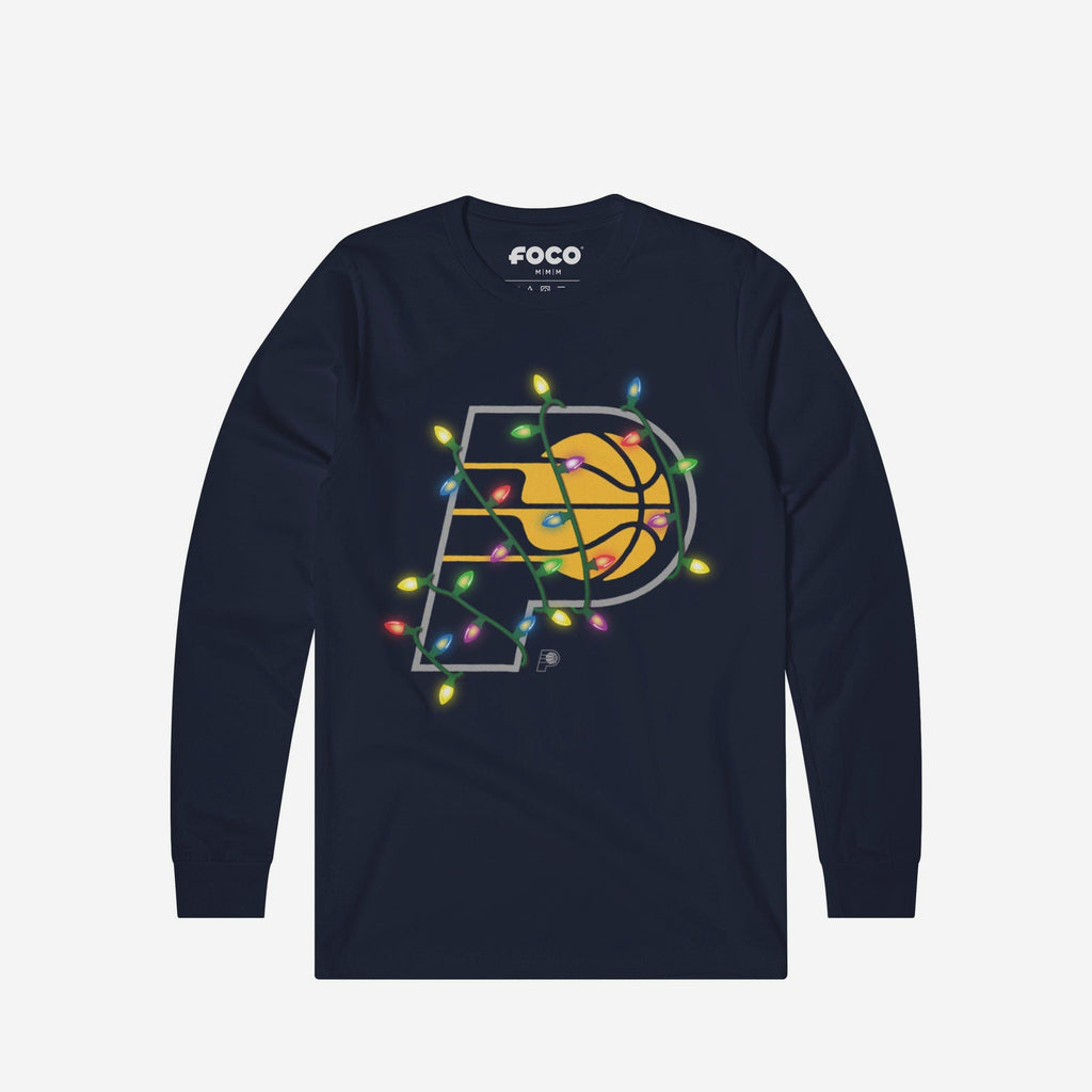 Indiana Pacers Primary Logo Holiday Lights Long Sleeve T-Shirt FOCO S - FOCO.com