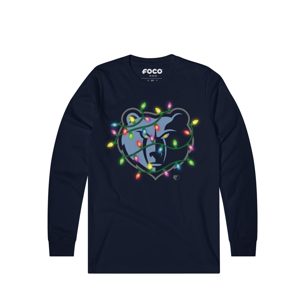 Memphis Grizzlies Primary Logo Holiday Lights Long Sleeve T-Shirt