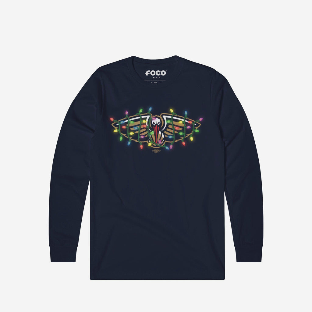 New Orleans Pelicans Primary Logo Holiday Lights Long Sleeve T-Shirt FOCO S - FOCO.com
