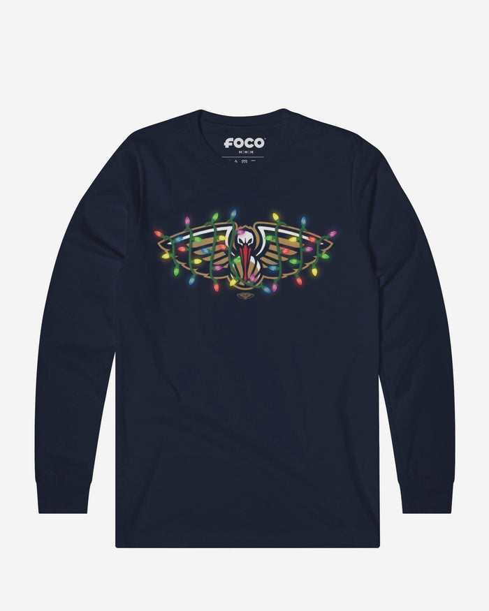 New Orleans Pelicans Primary Logo Holiday Lights Long Sleeve T-Shirt FOCO S - FOCO.com