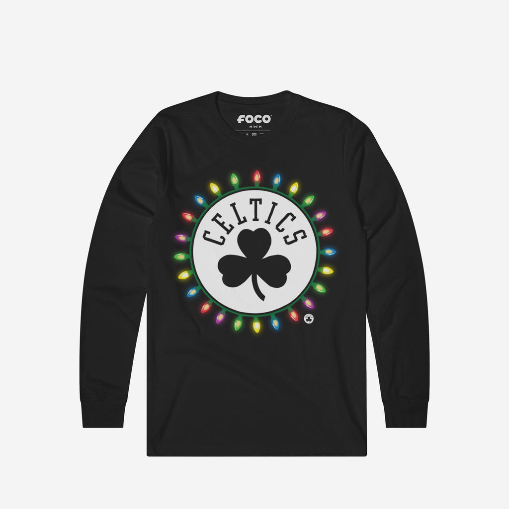Boston Celtics Primary Logo Holiday Lights Long Sleeve T-Shirt FOCO S - FOCO.com