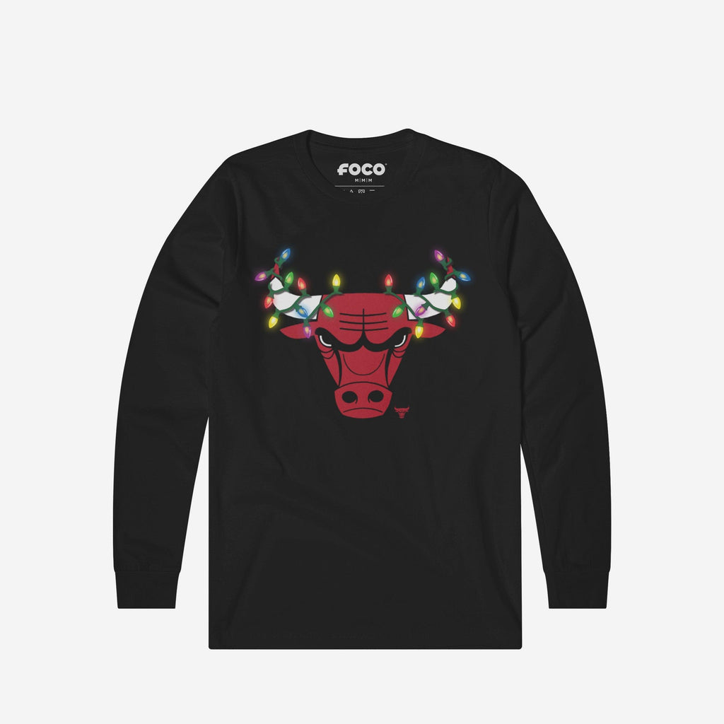 Chicago Bulls Primary Logo Holiday Lights Long Sleeve T-Shirt FOCO S - FOCO.com