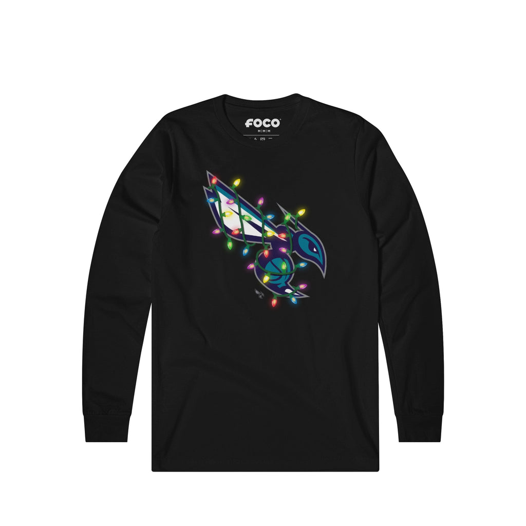 Charlotte Hornets Primary Logo Holiday Lights Long Sleeve T-Shirt