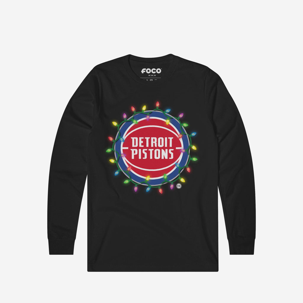 Detroit Pistons Primary Logo Holiday Lights Long Sleeve T-Shirt FOCO S - FOCO.com