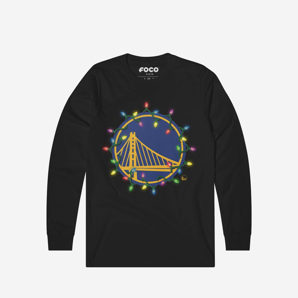 Golden State Warriors Primary Logo Holiday Lights Long Sleeve T-Shirt FOCO S - FOCO.com