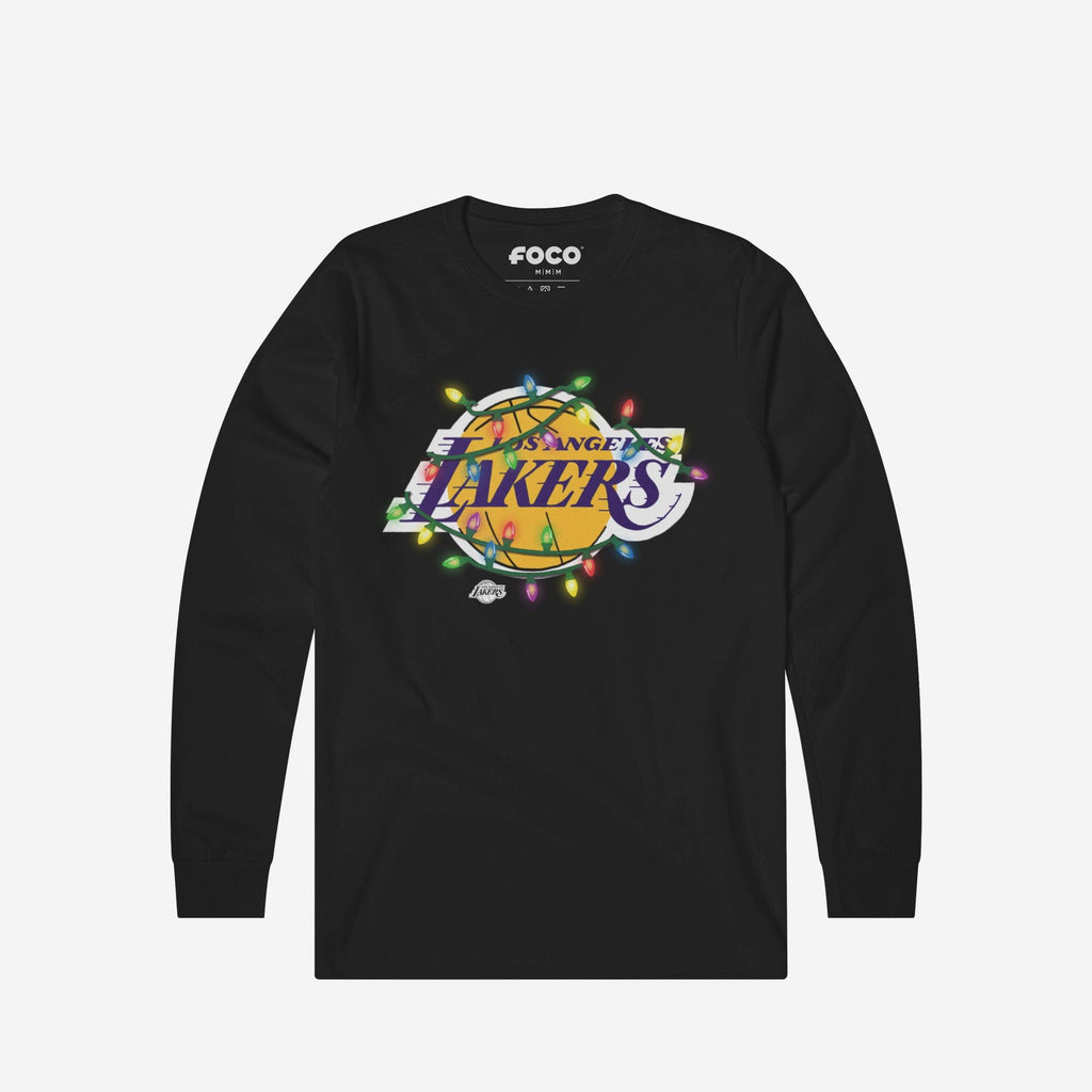 Los Angeles Lakers Primary Logo Holiday Lights Long Sleeve T-Shirt FOCO S - FOCO.com