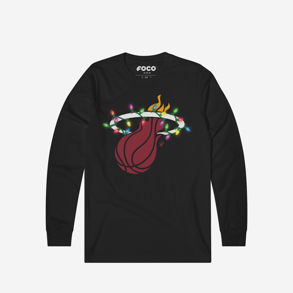 Miami Heat Primary Logo Holiday Lights Long Sleeve T-Shirt FOCO S - FOCO.com