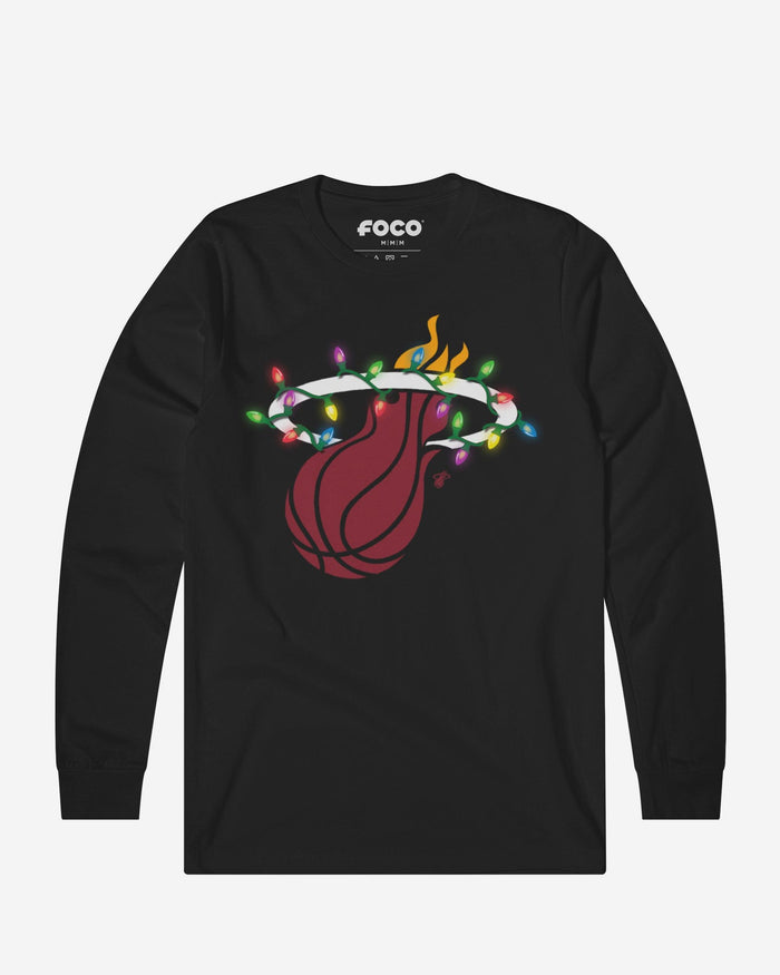Miami Heat Primary Logo Holiday Lights Long Sleeve T-Shirt FOCO S - FOCO.com