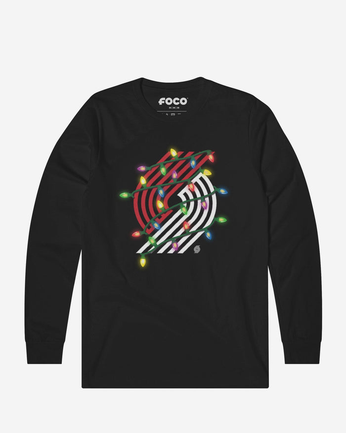 Portland Trail Blazers Primary Logo Holiday Lights Long Sleeve T-Shirt