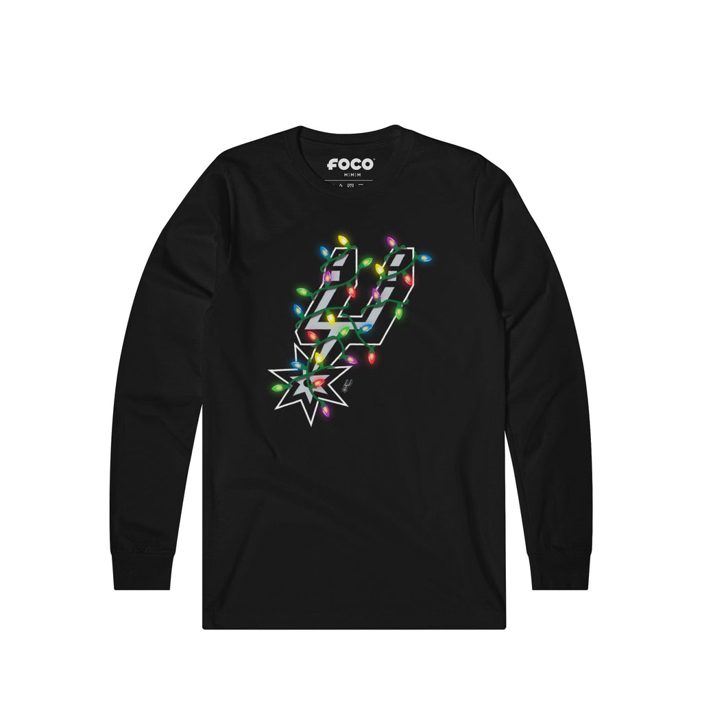San Antonio Spurs Primary Logo Holiday Lights Long Sleeve T-Shirt