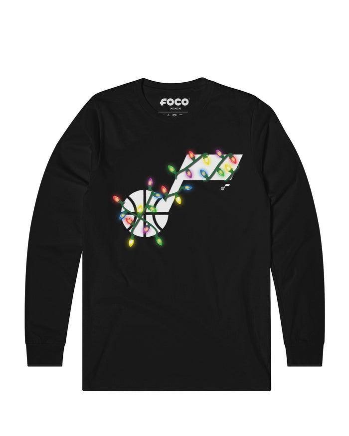 Utah Jazz Primary Logo Holiday Lights Long Sleeve T-Shirt