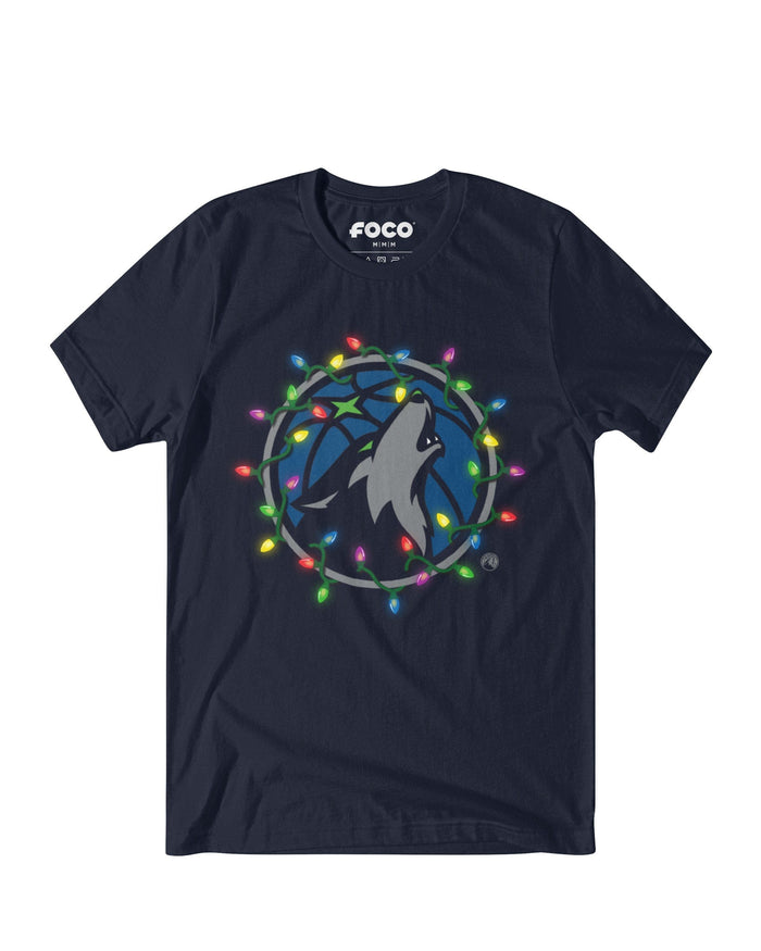 Minnesota Timberwolves Primary Logo Holiday Lights T-Shirt