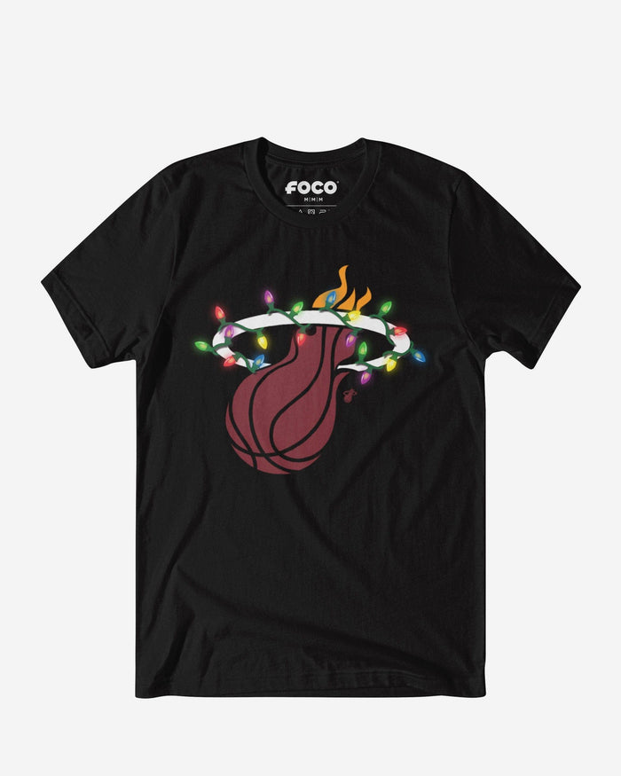 Miami Heat Primary Logo Holiday Lights T-Shirt FOCO S - FOCO.com
