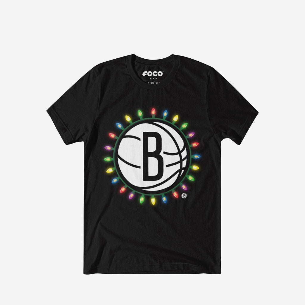 Brooklyn Nets Primary Logo Holiday Lights T-Shirt FOCO S - FOCO.com