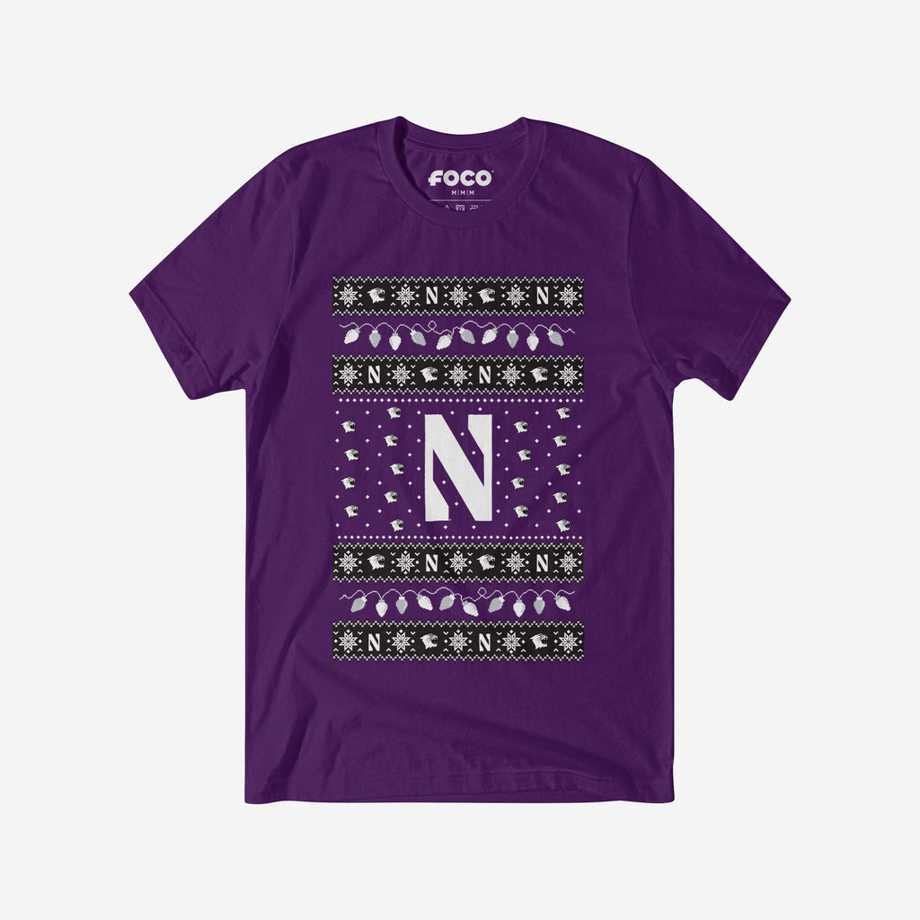 Northwestern Wildcats Holiday Lights Sweater T-Shirt FOCO S - FOCO.com