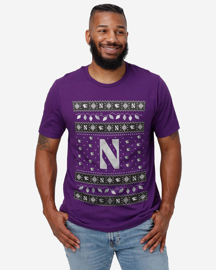 Northwestern Wildcats Holiday Lights Sweater T-Shirt FOCO - FOCO.com