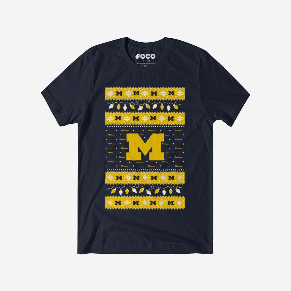 Michigan Wolverines Holiday Lights Sweater T-Shirt FOCO S - FOCO.com