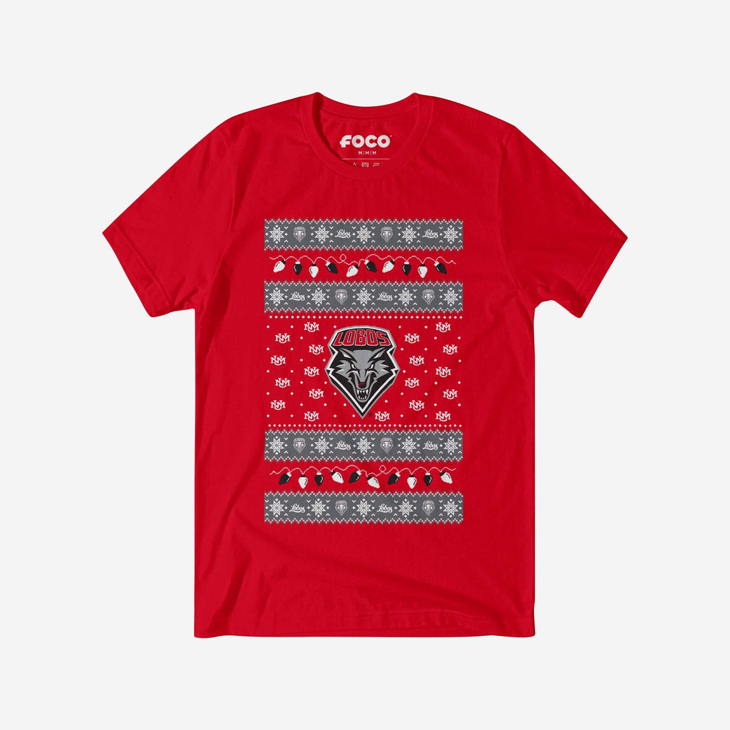 New Mexico Lobos Holiday Lights Sweater T-Shirt FOCO S - FOCO.com