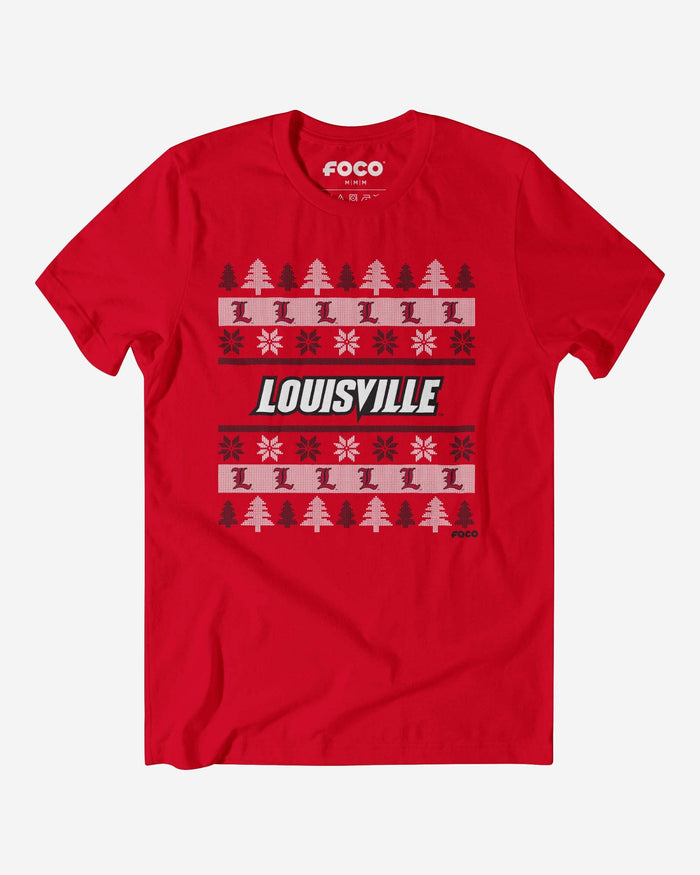 Louisville Cardinals Holiday Sweater T-Shirt FOCO S - FOCO.com