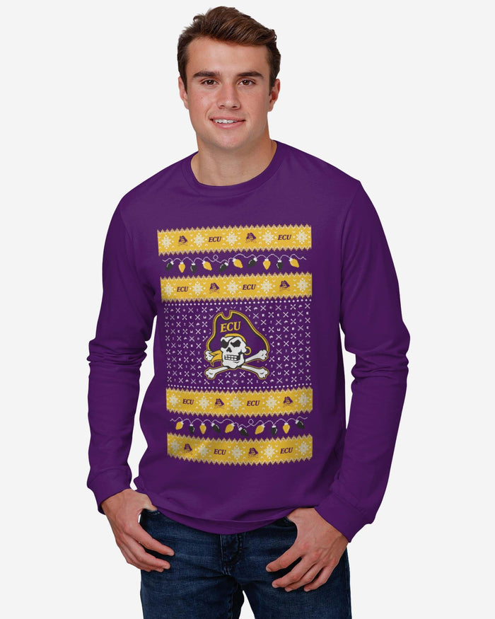 East Carolina Pirates Holiday Lights Sweater Long Sleeve T-Shirt FOCO - FOCO.com