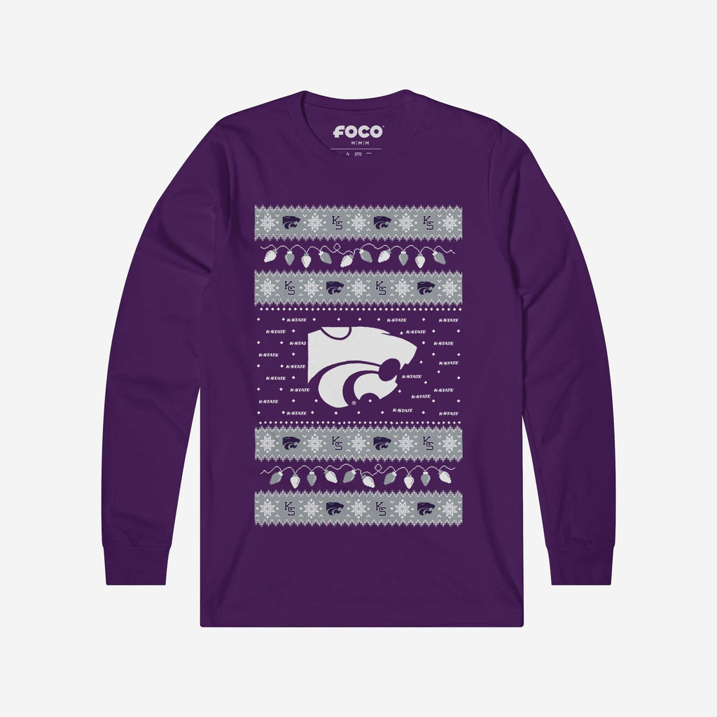 Kansas State Wildcats Holiday Lights Sweater Long Sleeve T-Shirt FOCO S - FOCO.com