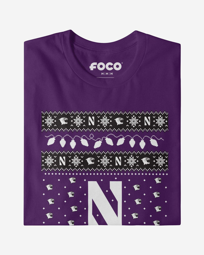 Northwestern Wildcats Holiday Lights Sweater Long Sleeve T-Shirt FOCO - FOCO.com