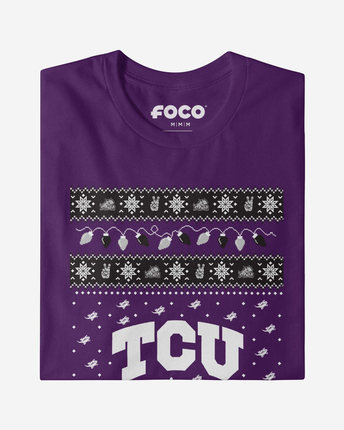 TCU Horned Frogs Holiday Lights Sweater Long Sleeve T-Shirt FOCO - FOCO.com