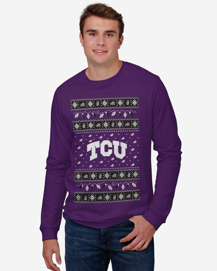 TCU Horned Frogs Holiday Lights Sweater Long Sleeve T-Shirt FOCO - FOCO.com