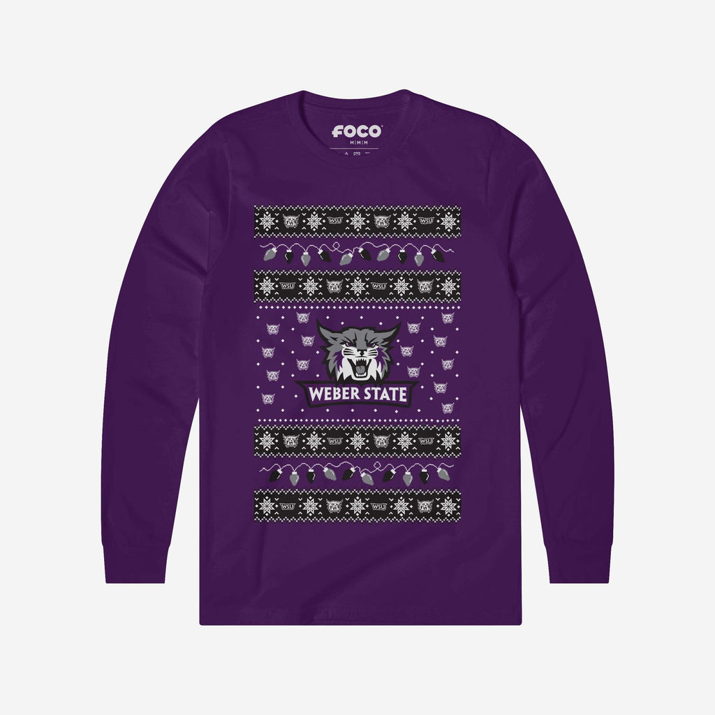 Weber State Wildcats Holiday Lights Sweater Long Sleeve T-Shirt FOCO S - FOCO.com