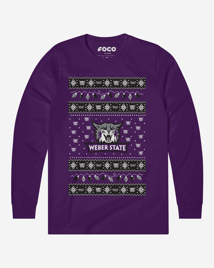 Weber State Wildcats Holiday Lights Sweater Long Sleeve T-Shirt FOCO S - FOCO.com