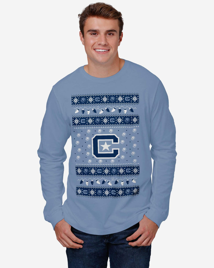 Citadel Bulldogs Holiday Lights Sweater Long Sleeve T-Shirt FOCO - FOCO.com