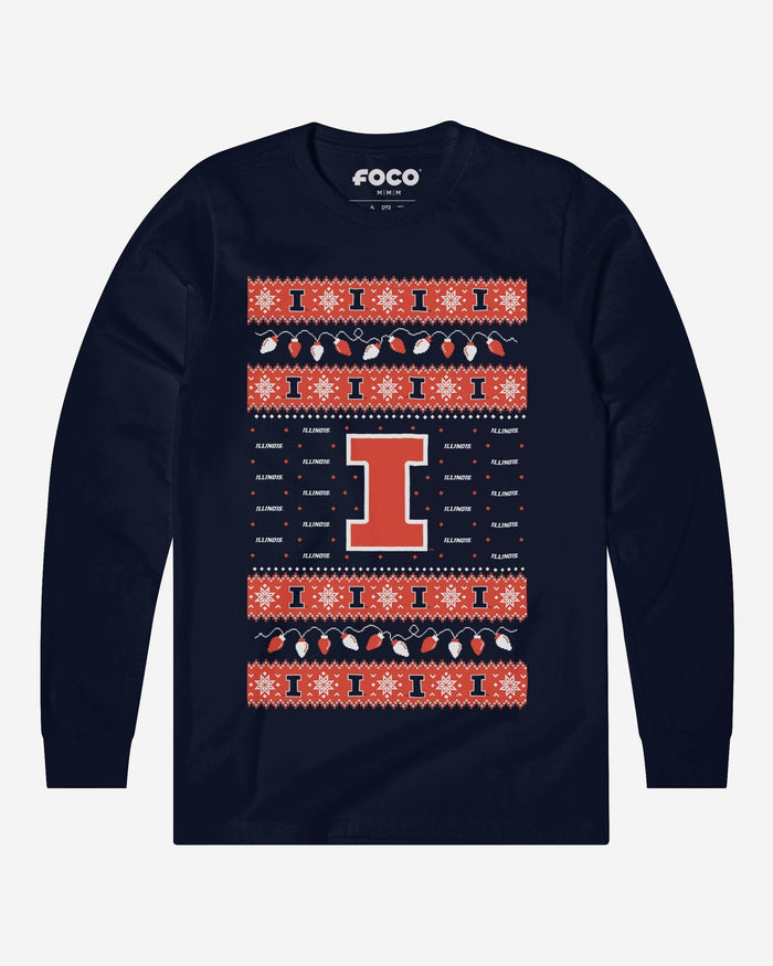 Illinois Fighting Illini Holiday Lights Sweater Long Sleeve T-Shirt FOCO S - FOCO.com