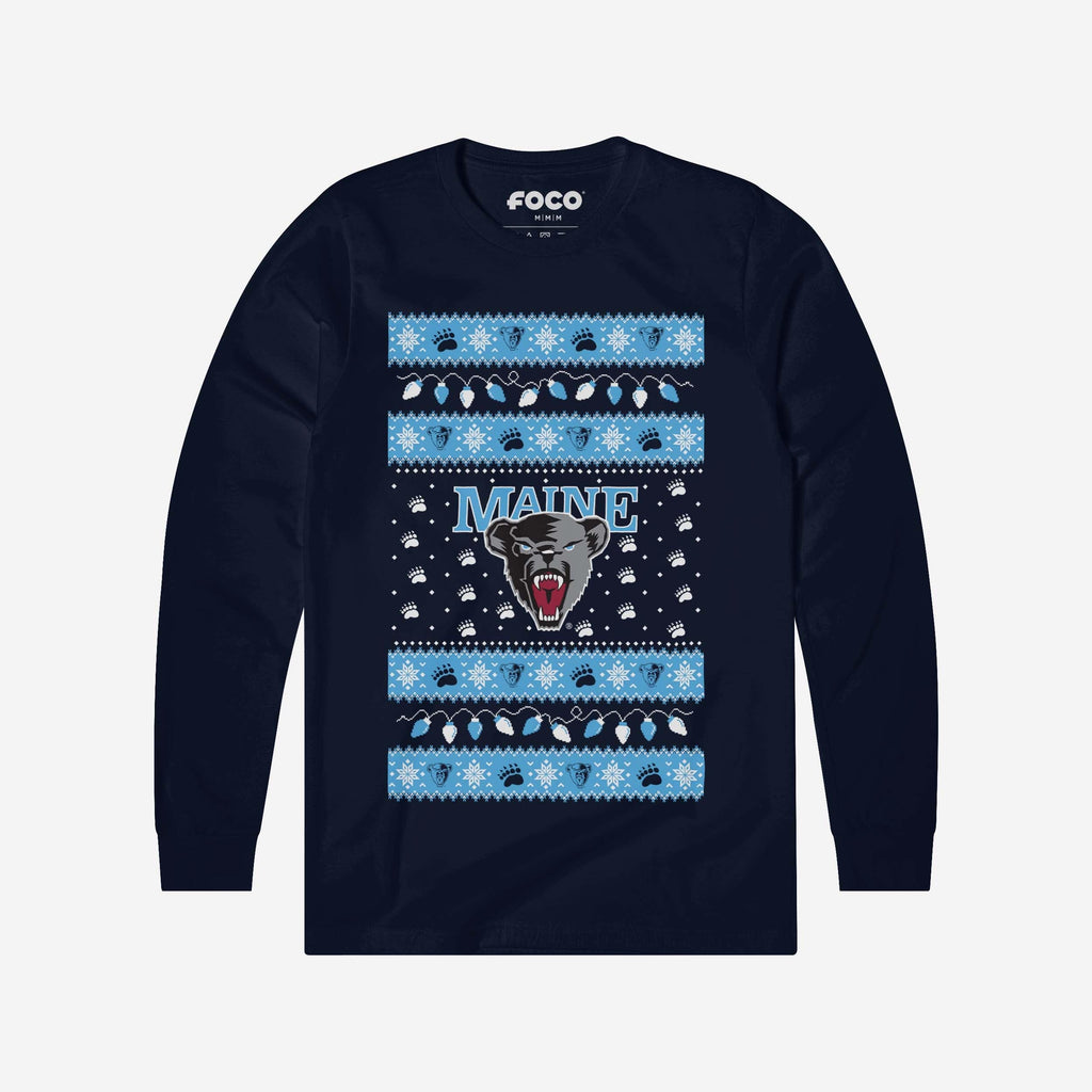 Maine Black Bears Holiday Lights Sweater Long Sleeve T-Shirt FOCO S - FOCO.com