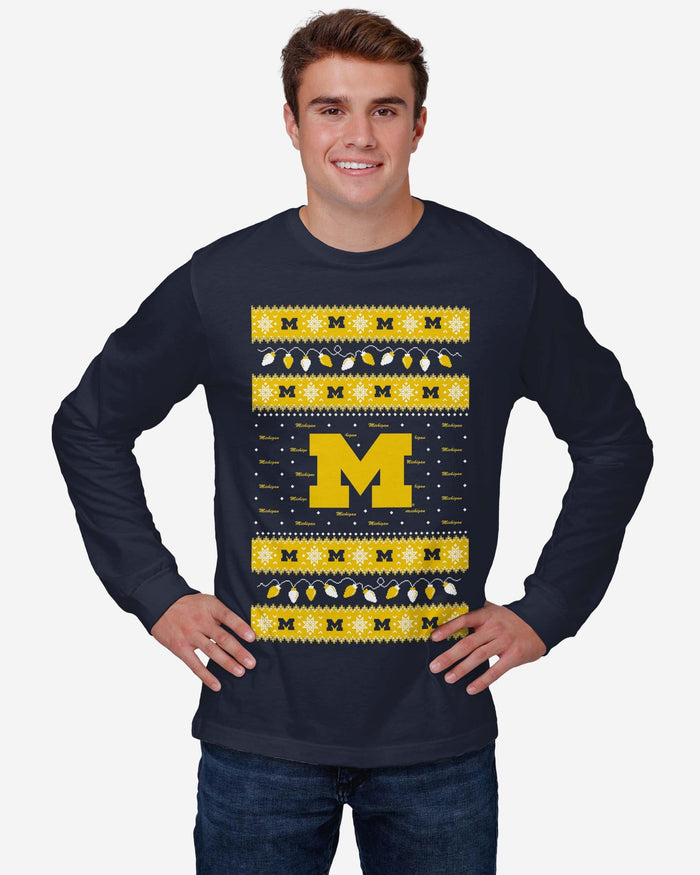 Michigan Wolverines Holiday Lights Sweater Long Sleeve T-Shirt FOCO - FOCO.com