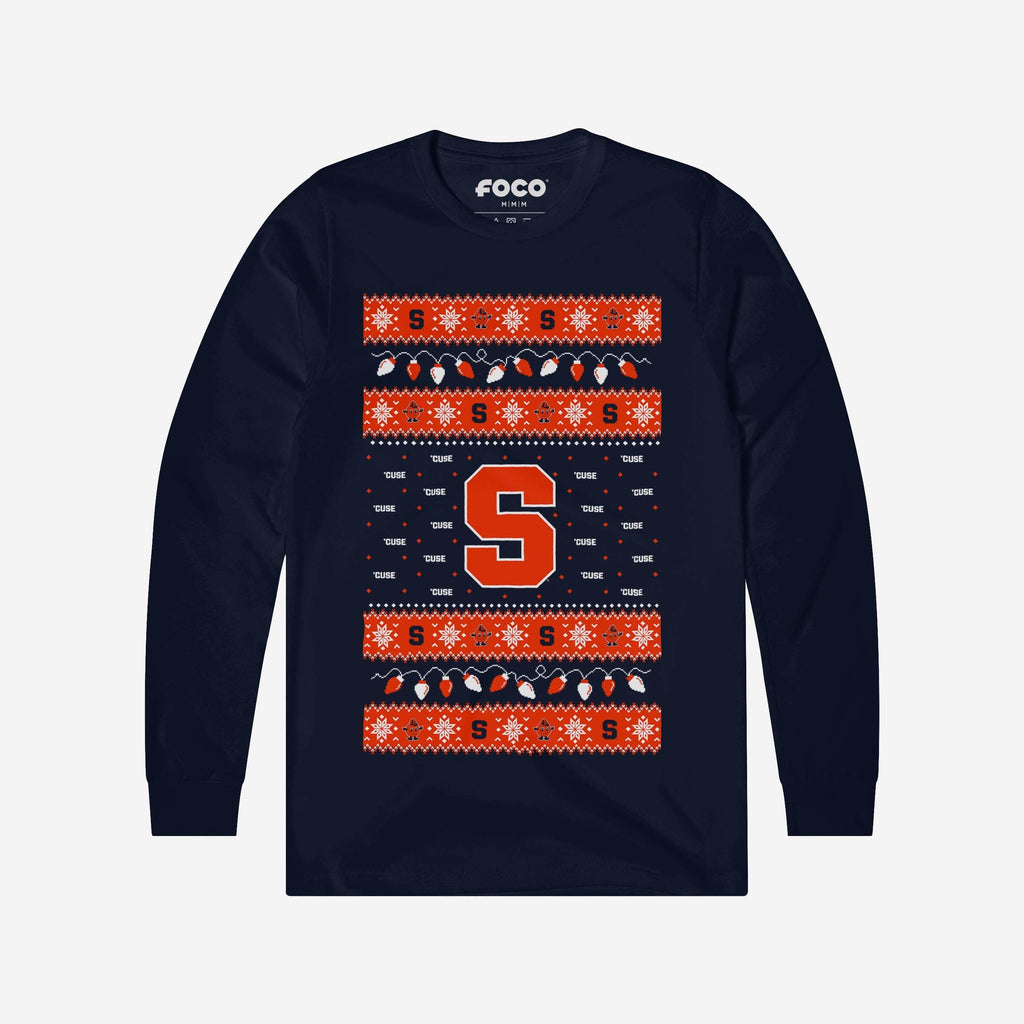 Syracuse Orange Holiday Lights Sweater Long Sleeve T-Shirt FOCO Navy S - FOCO.com