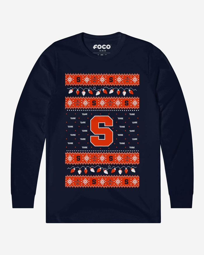 Syracuse Orange Holiday Lights Sweater Long Sleeve T-Shirt FOCO Navy S - FOCO.com