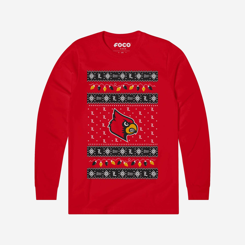 Louisville Cardinals Holiday Lights Sweater Long Sleeve T-Shirt FOCO S - FOCO.com