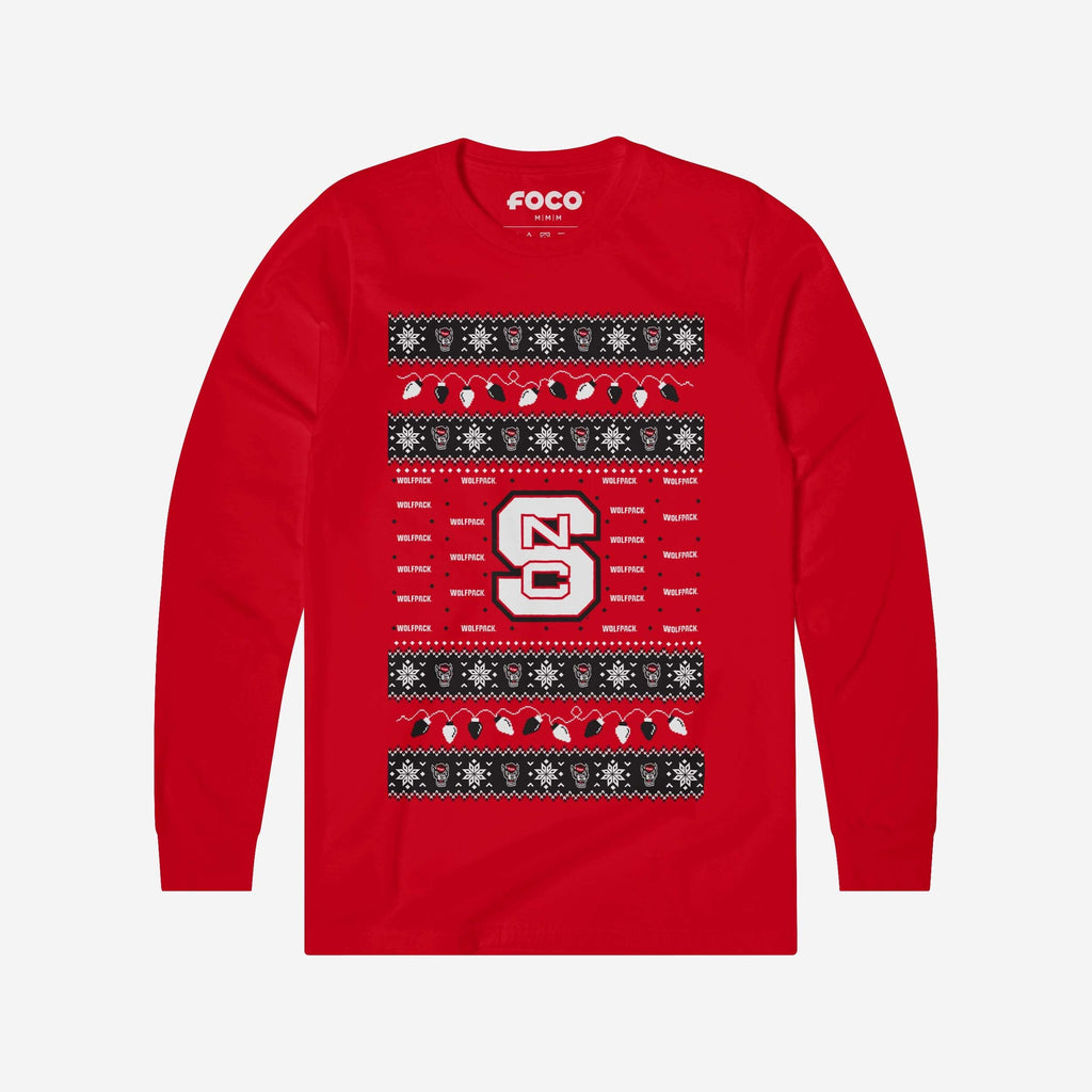 NC State Wolfpack Holiday Lights Sweater Long Sleeve T-Shirt FOCO S - FOCO.com